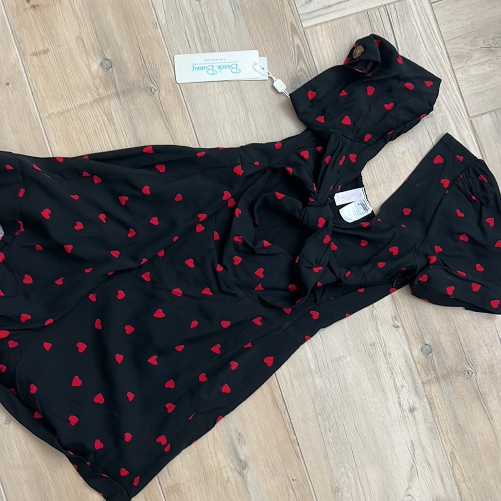 BEACH BUNNY Ryley Romper Black with Red Hearts. Medium NWT - Picture 6 of 6